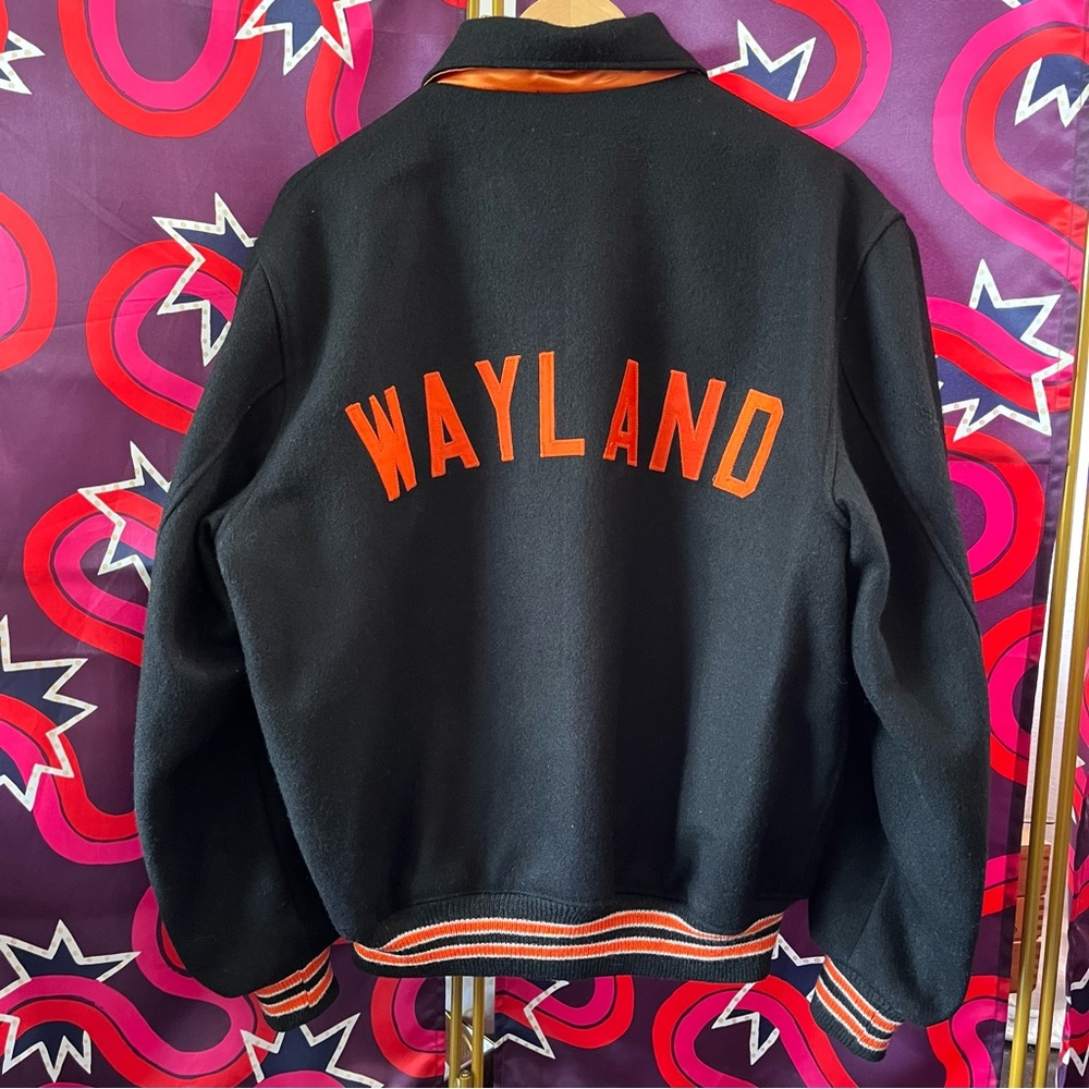 1960s Vintage Wayland Varsity Jacket Minute Man Wool Black Orange W Letterman 44 - Picture 2 of 12
